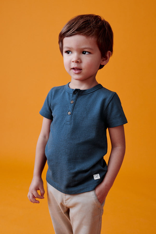 Blue Short Sleeve Henley Neck T-Shirt (3mths-7yrs)