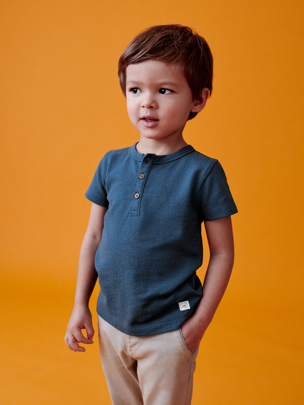 Blue Short Sleeve Henley Neck T-Shirt (3mths-7yrs)