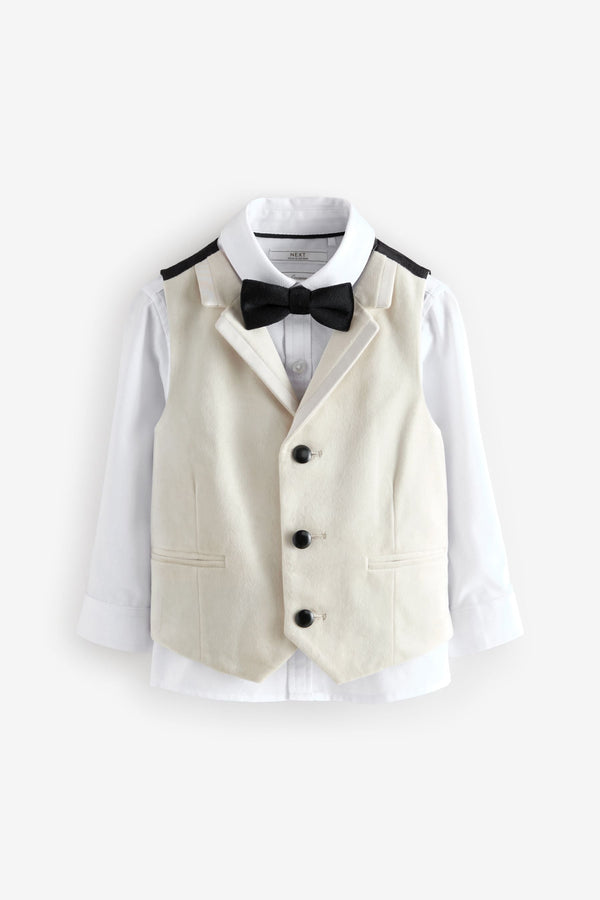 Ivory Plain Waistcoat Set With Shirt And Bow Tie (3mths-7yrs)