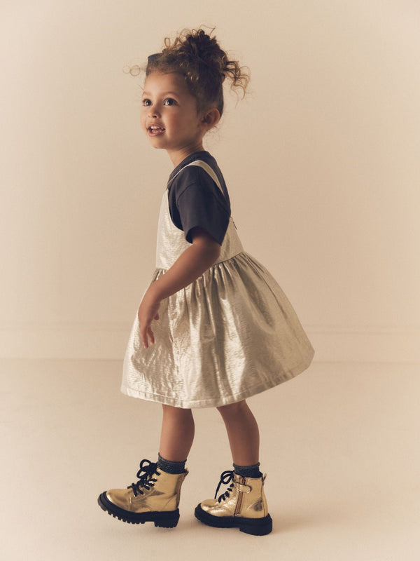 Gold Party Pinafore And T-Shirt Set (3mths-10yrs)