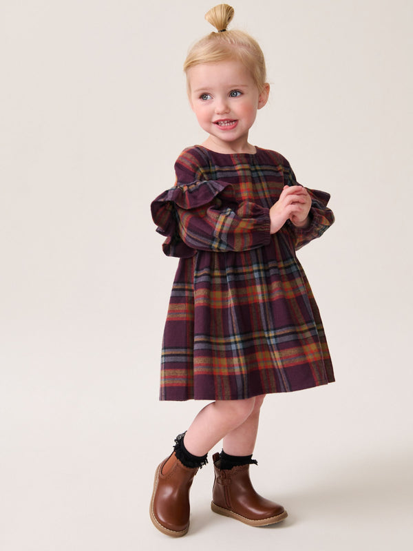 Purple 100% Cotton Check Frill Dress (3mths-8yrs)