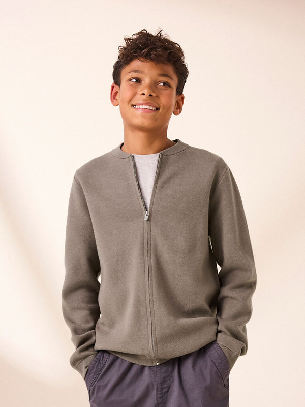 Neutral Knitted Zip Through Bomber Cardigan (3-16yrs)