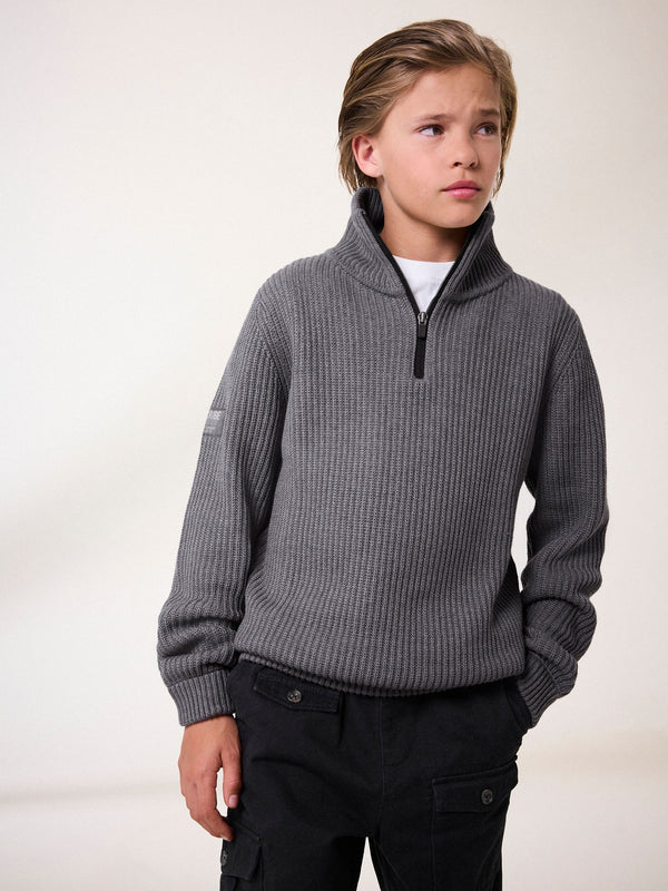 Charcoal Grey Utility Knitted Quarter Zip Jumper (3-16yrs)