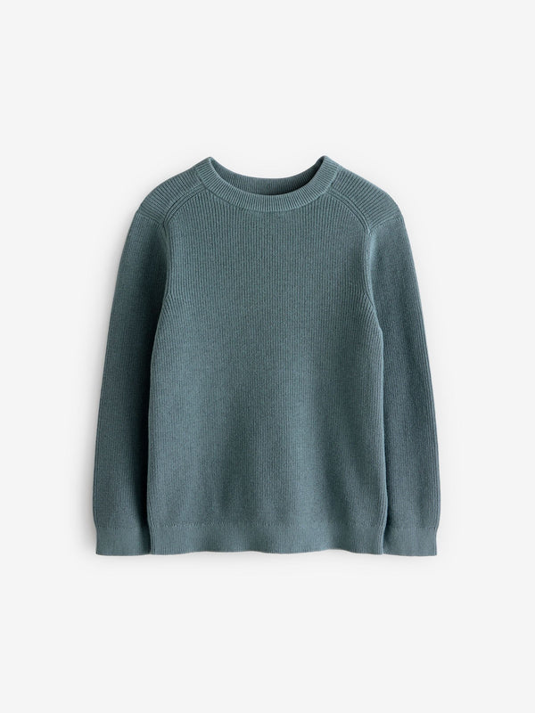 Mineral Blue Without Stag Cotton Crew Neck Knitted Jumper (3-16yrs)