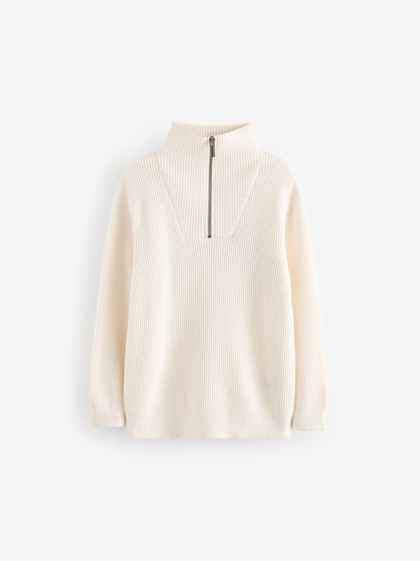 Ecru/Cream Knitted Quarter Zip Jumper (3-16yrs)