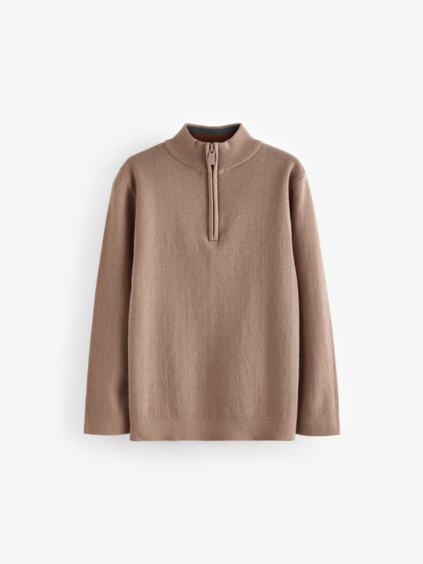 Tan Brown Quarter Zip Jumper (3-16yrs)