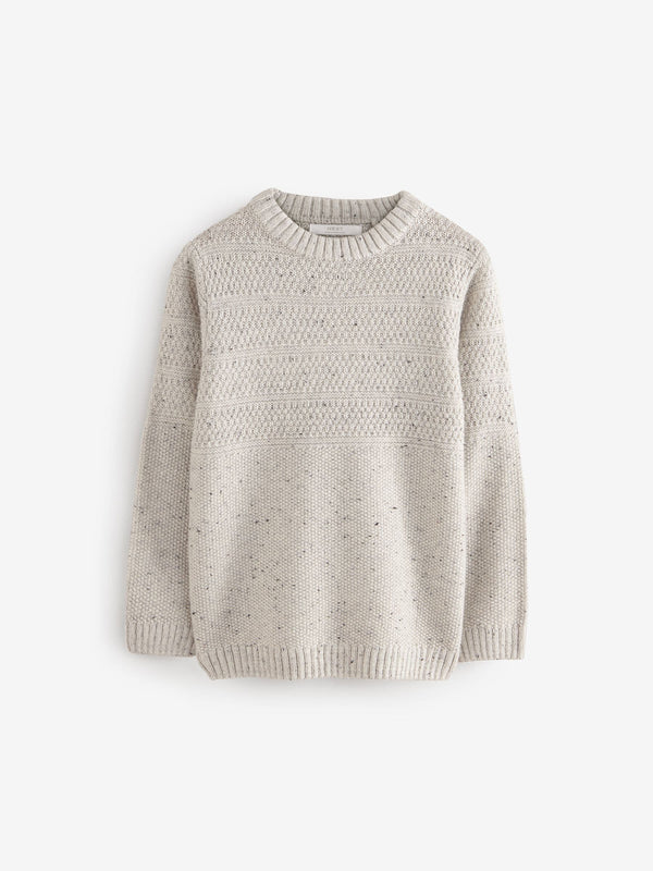 Neutral Grey Textured Crew Neck Jumper (3-16yrs)