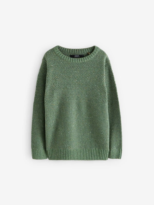 Khaki Green Textured Crew Neck Jumper (3-16yrs)