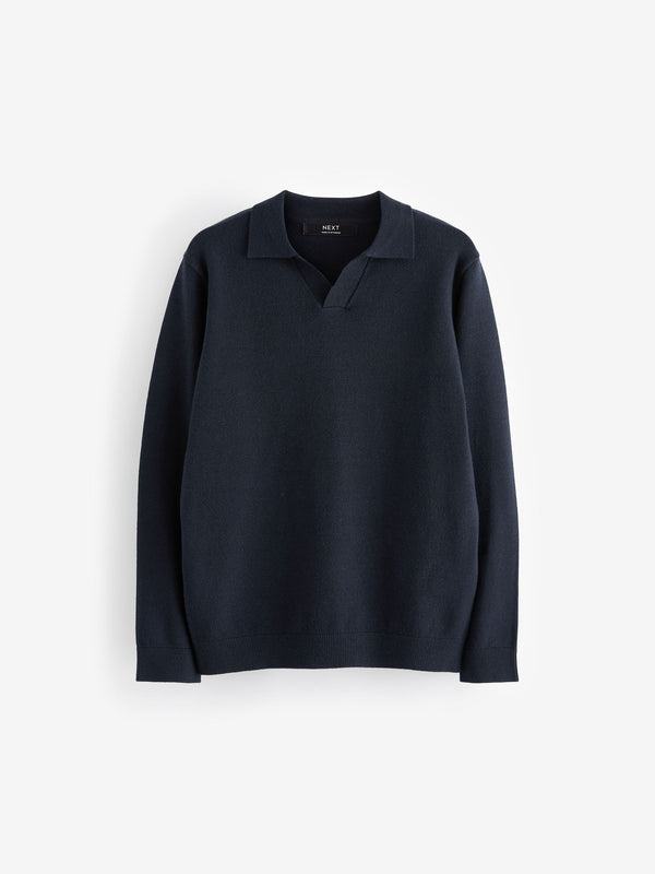 Navy Blue Trophy Neck Knitted Long Sleeve Polo Shirt (3-16yrs)