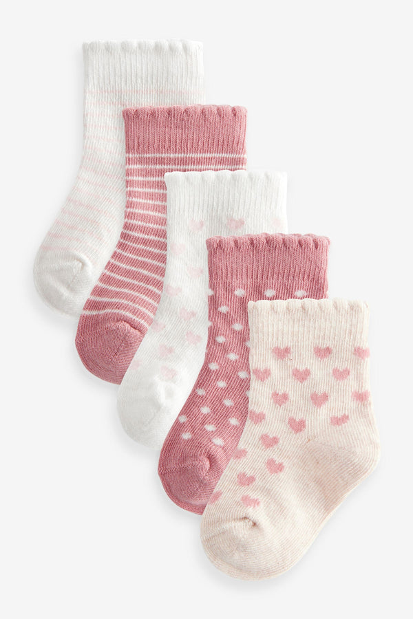 Pink Heart Stripe Baby Socks 5 Pack (0mths-2yrs)