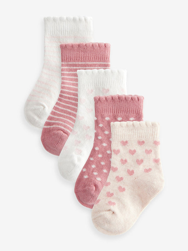 Pink Heart Stripe Baby Socks 5 Pack (0mths-2yrs)