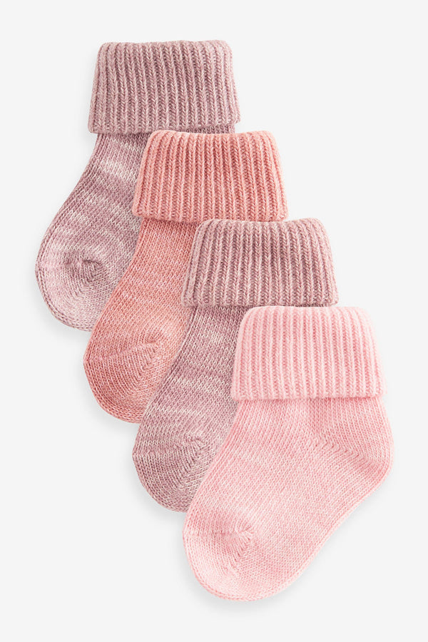 Pink Roll Top Baby Socks 4 Pack (0mths-2yrs)