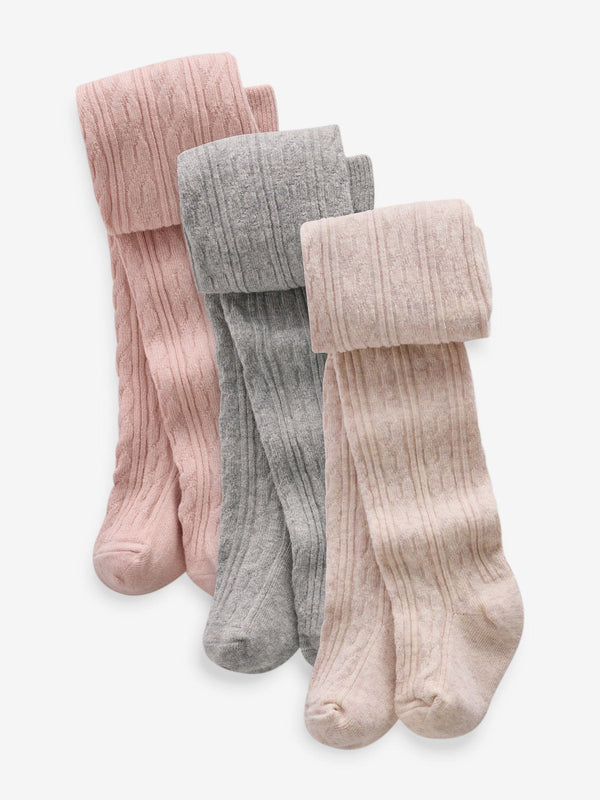 Pink/Grey cable Baby Tights 3 Pack (0mths-2yrs)