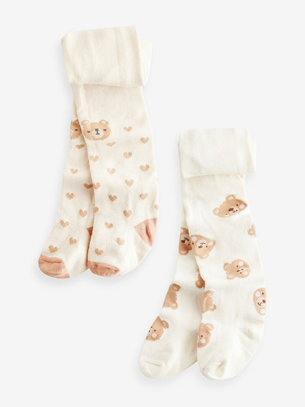 Cream/Oatmeal Bear Baby Tights 2 Pack (0mths-2yrs)