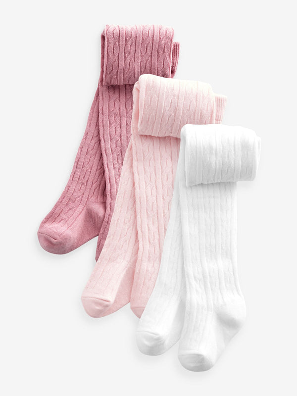 Pink white cable Baby Tights 3 Pack (0mths-2yrs)