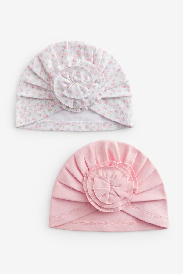 Pink ditsy Baby Turbans 2 Pack (0-18mths)