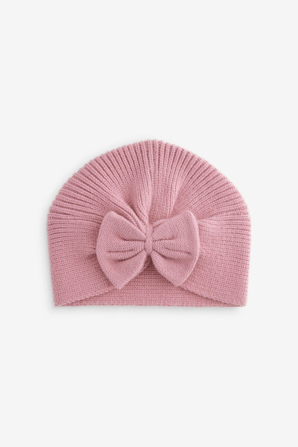 Pink Baby Knitted Bow 100% Cotton Turban Hat (0mths-3yrs)