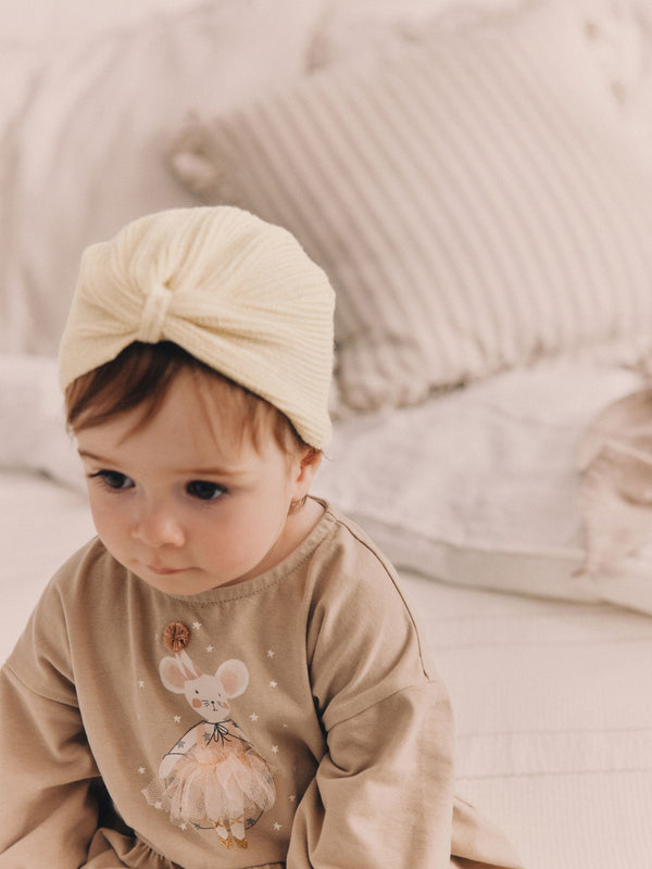 Cream Baby Knitted Turban Hat (0mths-3yrs)