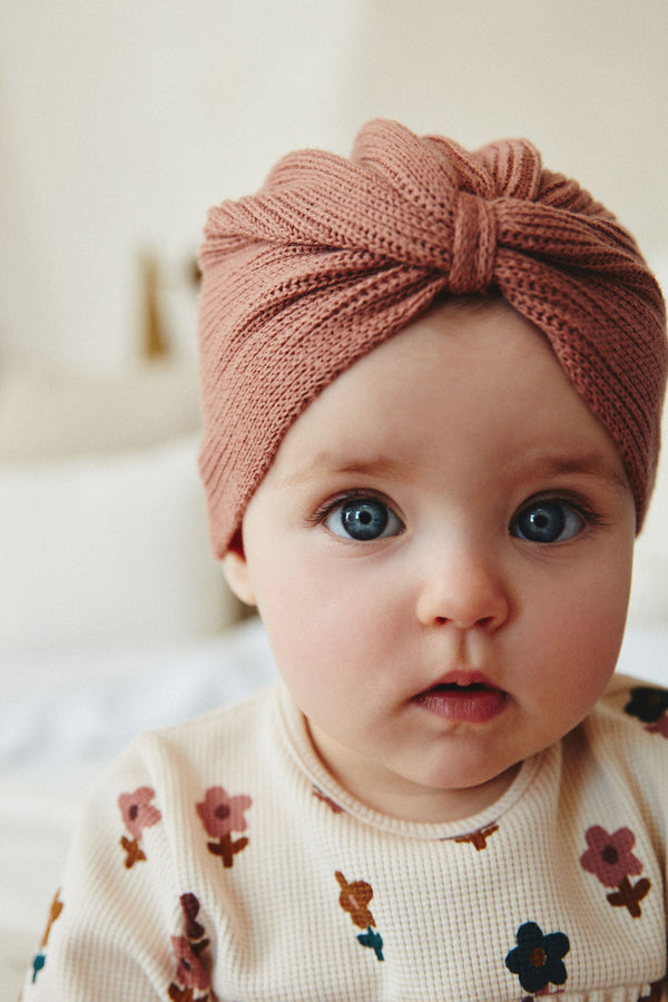 Pink Baby Knitted Turban 100% Cotton Hat (0mths-3yrs)