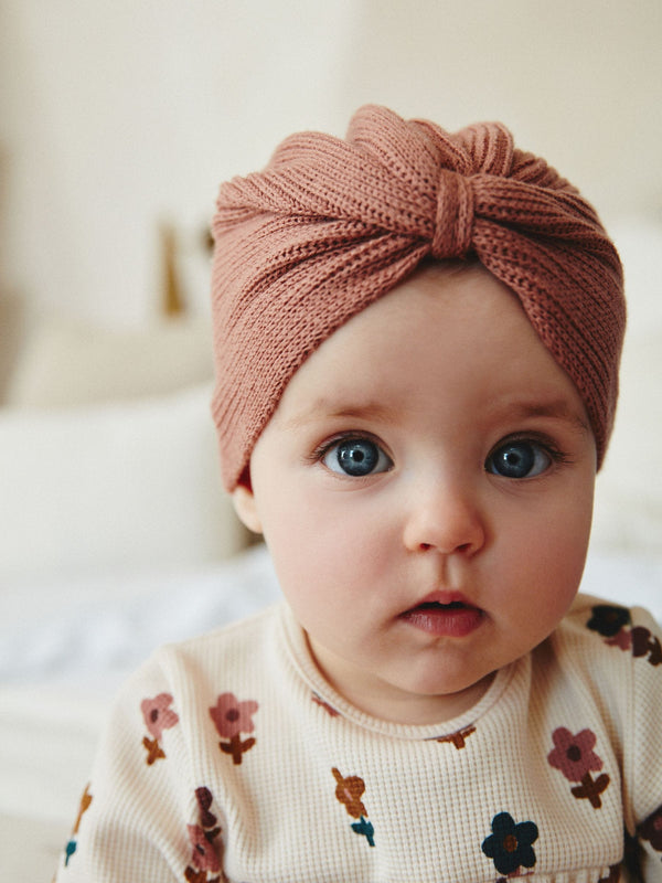 Pink Baby Knitted Turban 100% Cotton Hat (0mths-3yrs)