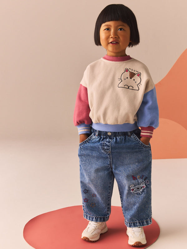 Denim 100% Cotton Sweatshirt and Jeans Set immediate