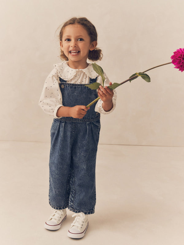 Denim 100% Cotton Blouse And Dungarees Set (3mths-7yrs)