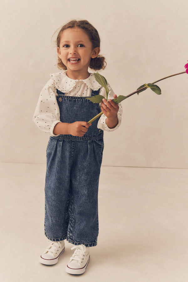 Denim 100% Cotton Blouse And Dungarees Set (3mths-7yrs)