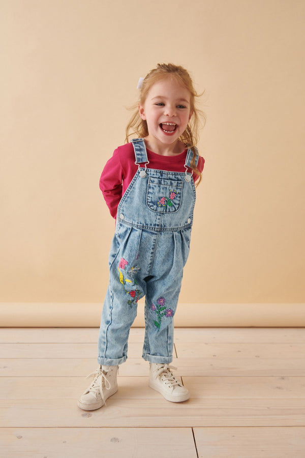 Denim Floral Embroidered Dungaree (3mths-7yrs)