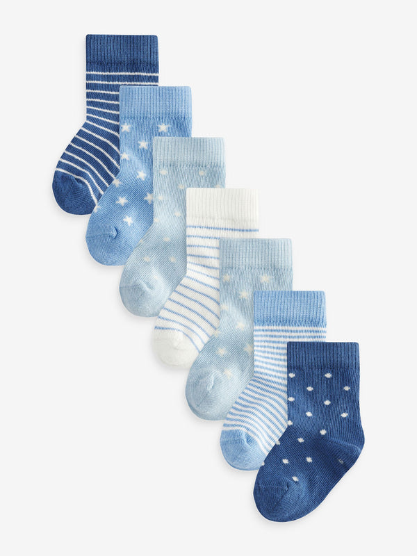 Blue/White Baby Socks 7 Pack (0mths-2yrs)