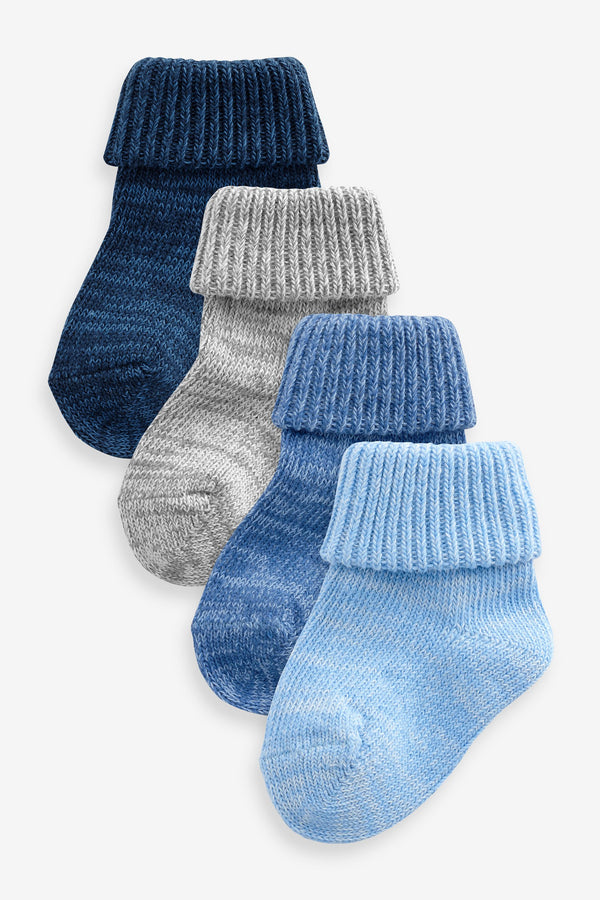 Blue/Grey Roll Top Baby Socks 4 Pack (0mths-2yrs)