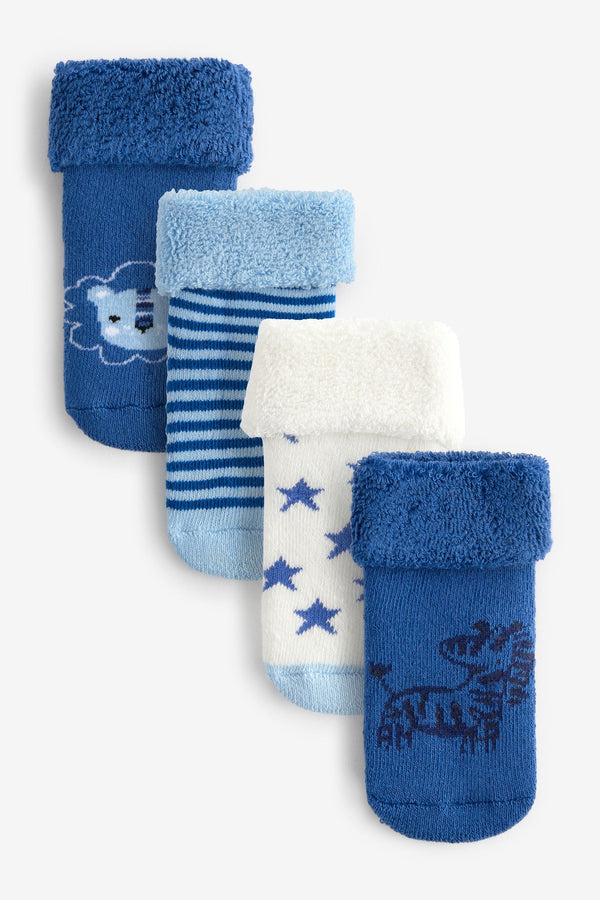 Blue Character Towelling Socks 4 Pack (0mths-2yrs)