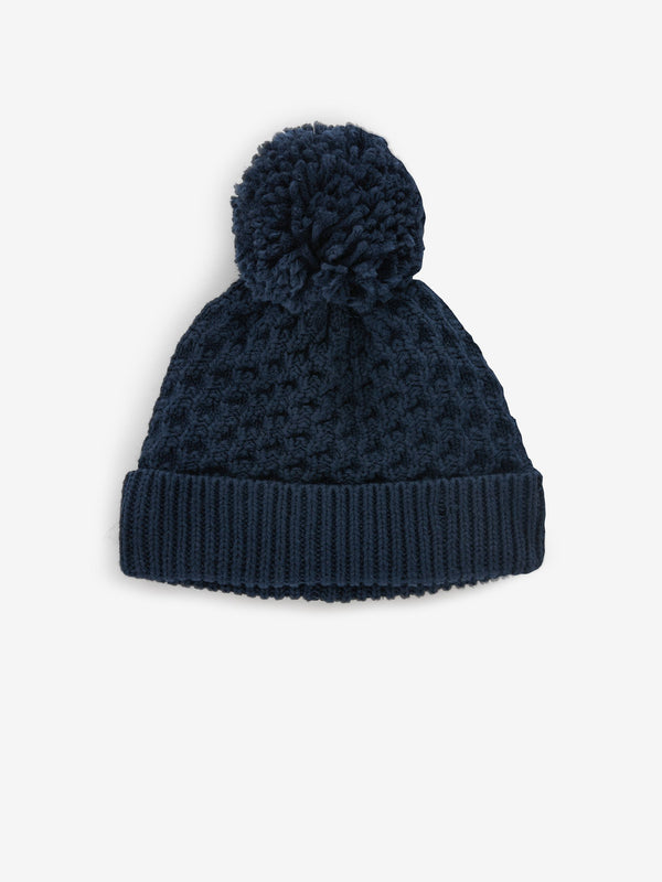 Navy Blue Baby Waffle Pom Hat (0mths-2yrs)