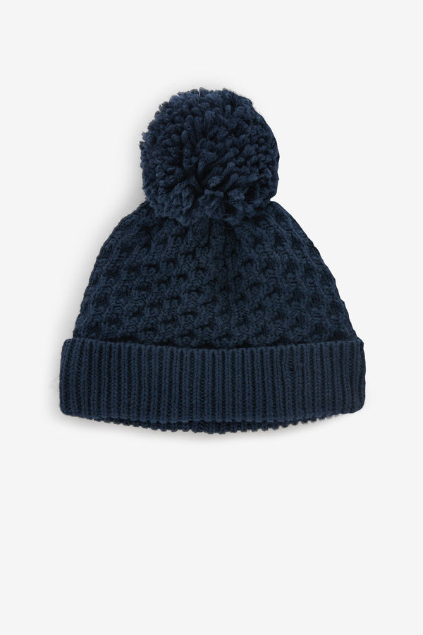 Navy Blue Baby Waffle Pom Hat (0mths-2yrs)