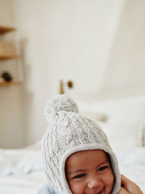 Grey Cable Knitted Baby Trapper Hat (0mths-2yrs)