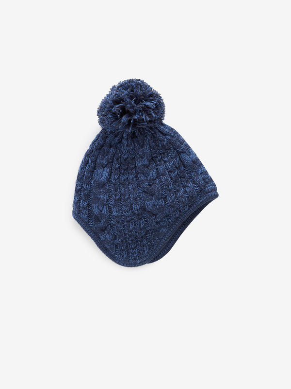 Navy Blue Cable Knitted Baby Trapper Hat (0mths-2yrs)