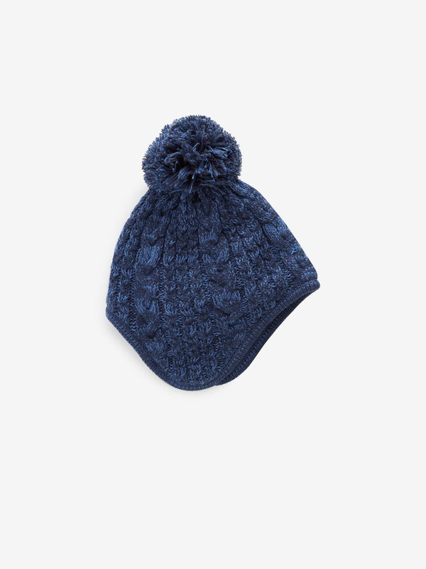 Navy Blue Cable Knitted Baby Trapper Hat (immediate)