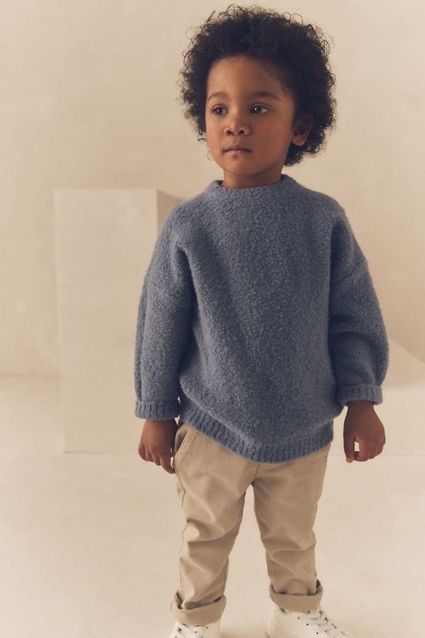 Blue Knitted Bouclé Crew Neck Jumper (3mths-7yrs)