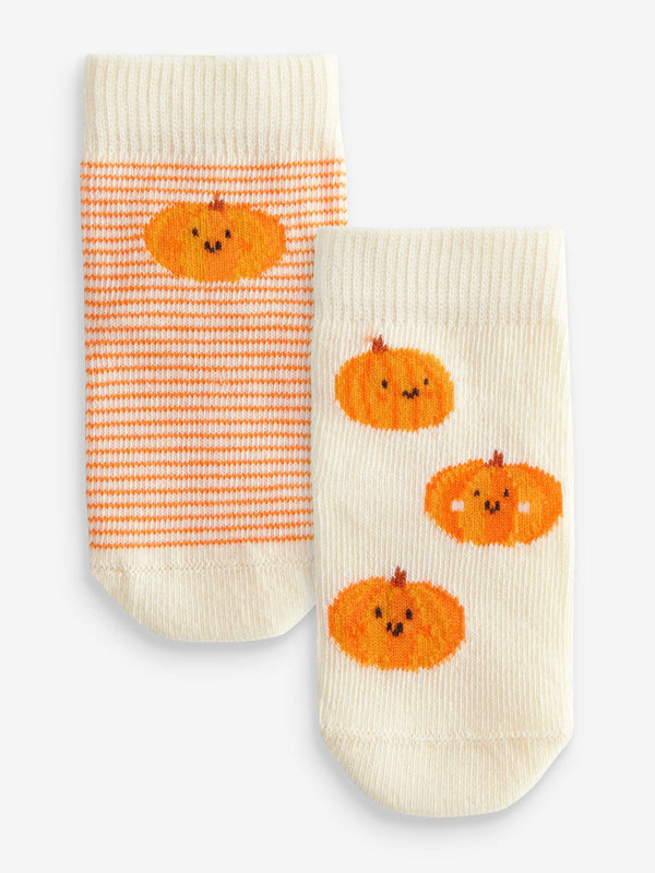 Orange Pumpkin Halloween 2 Pack Baby Socks (0mths-2yrs)