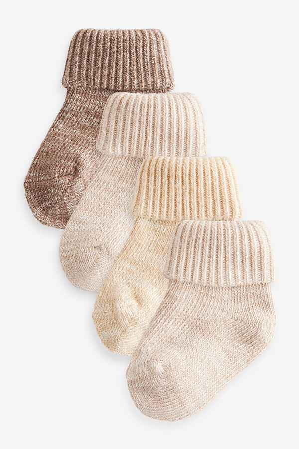 Neutral Chunky Knit Roll Top Socks 4 Pack (0mths-2yrs)