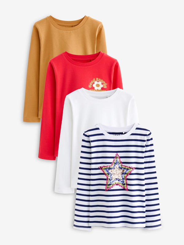 Multi Stripe Sequin Star Long Sleeve T-Shirts 4 Pack (3-16yrs)