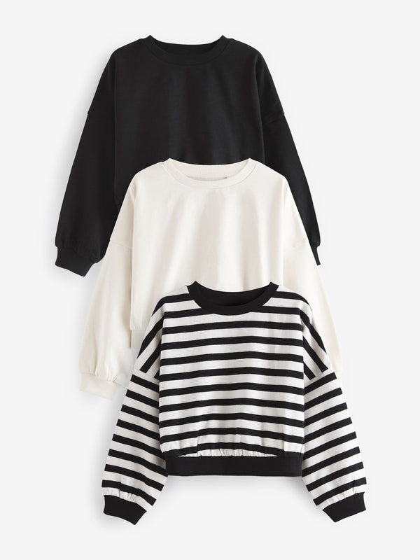 Black/White Boxy Long Sleeve 100% Cotton Sweatshirt 3 Pack (3-16yrs)