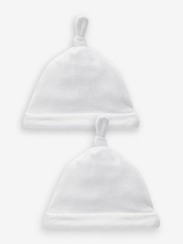 White Velour Baby Tie Top Hats 2 Pack (0-12mths)