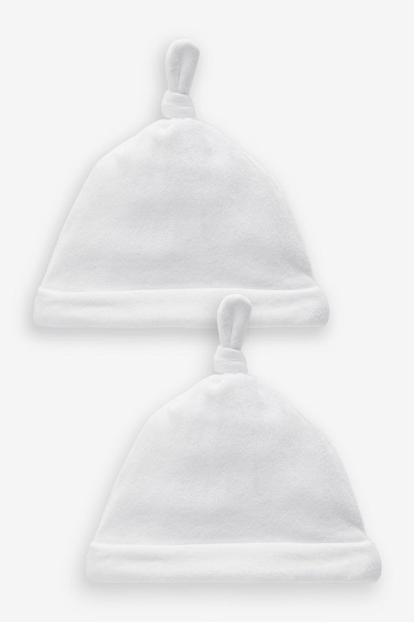 White Velour Baby Tie Top Hats 2 Pack (0-12mths)