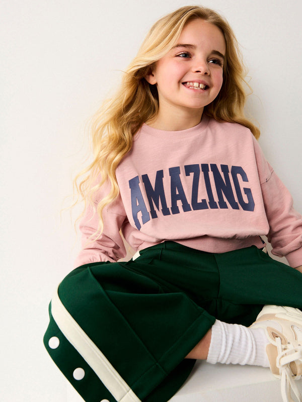 Pink Varsity Graphic 100% Cotton Long Sleeve Sweatshirt (3-16yrs)