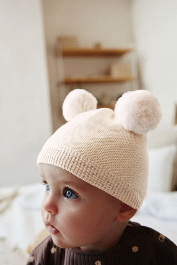 Cream Delicate Double Pom Baby Hat