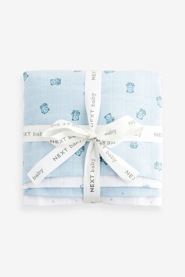 Blue Bear Baby Muslin 100% Cotton Cloths 4 Pack