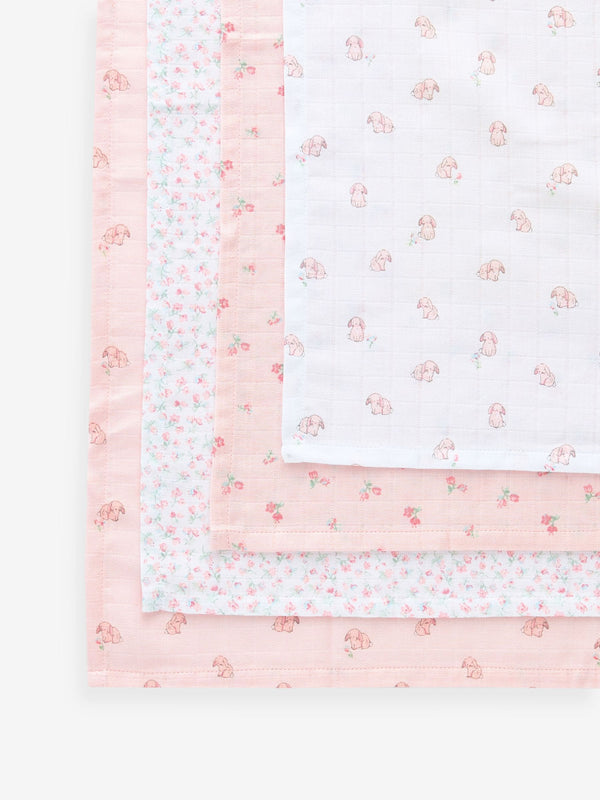 Pink Bunny Baby Muslins Cloths 4 Pack