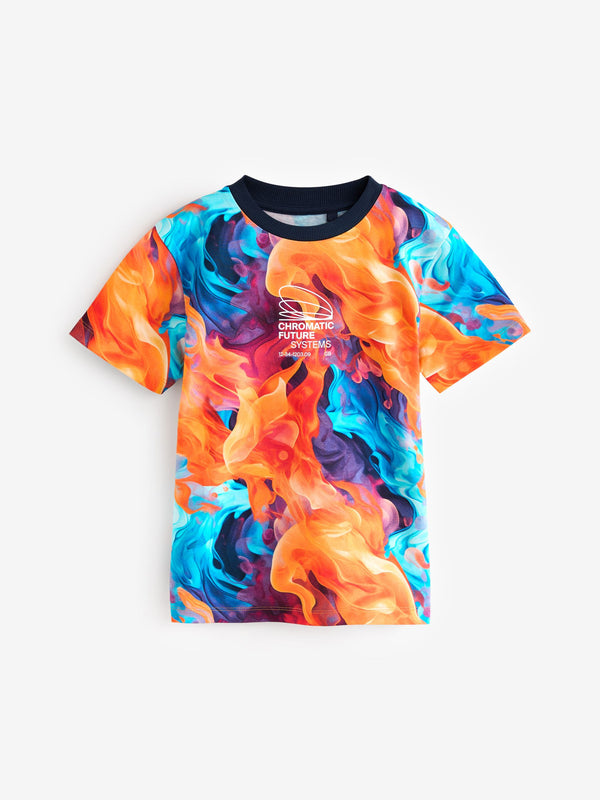 Multi Flames Short Sleeve Graphic 100% Cotton T-Shirt (3-16yrs)