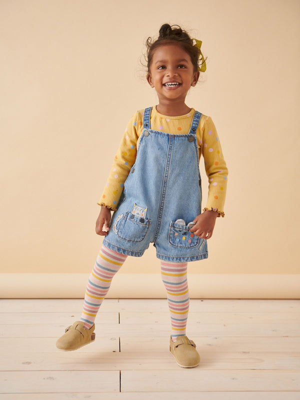 Denim Cat Embellished 100% Cotton Dungarees 3 Piece Set (3mths-7yrs)