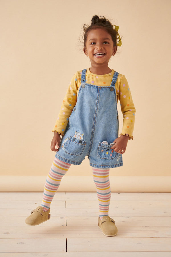 Denim Cat Embellished Dungaree 3 Piece Set (3mths-7yrs)